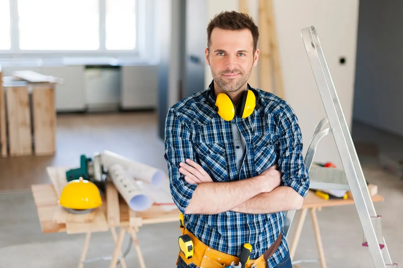 A portrait depicting a handsome construction worker